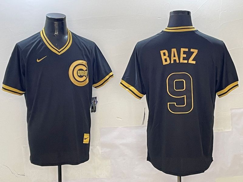 Men Chicago Cubs 9 Baez Black Gold Game 2025 Nike MLB Jersey style 3121